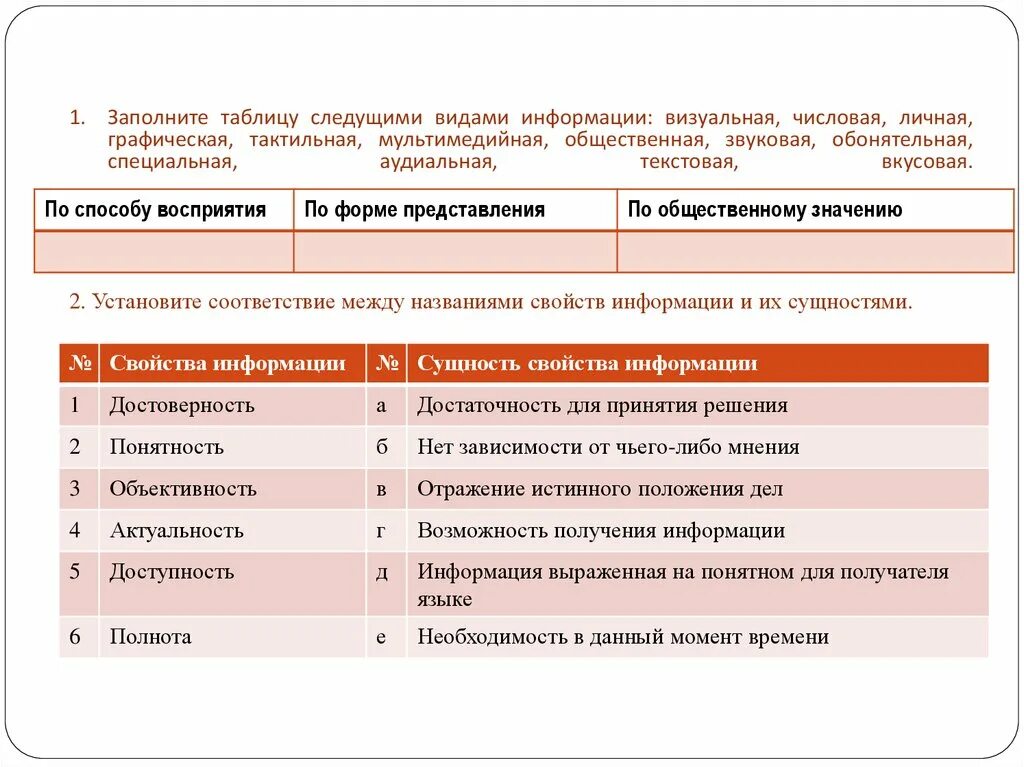 Числовая форма информации. Заполните таблицу следующими видами информации. заполните таблицу следующими видами информации визуальная. заполните таблицу свойства информации. заполните таблицу видами информации визуальная числовая личная.