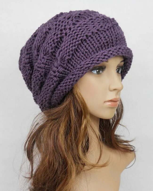 Knit hat. Шапка чулок спицами. Сиреневая вязаная шапка. Шляпа вязаная женская. Шапка чулок спицами для женщин.
