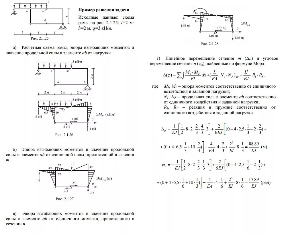 Расчет движения цены. Изгибающие моменты в сечениях а и в для рамы. Нагрузки от фрагмента схемы. Определить горизонтальное перемещение сечения к. Определить перемещении сечения а а.