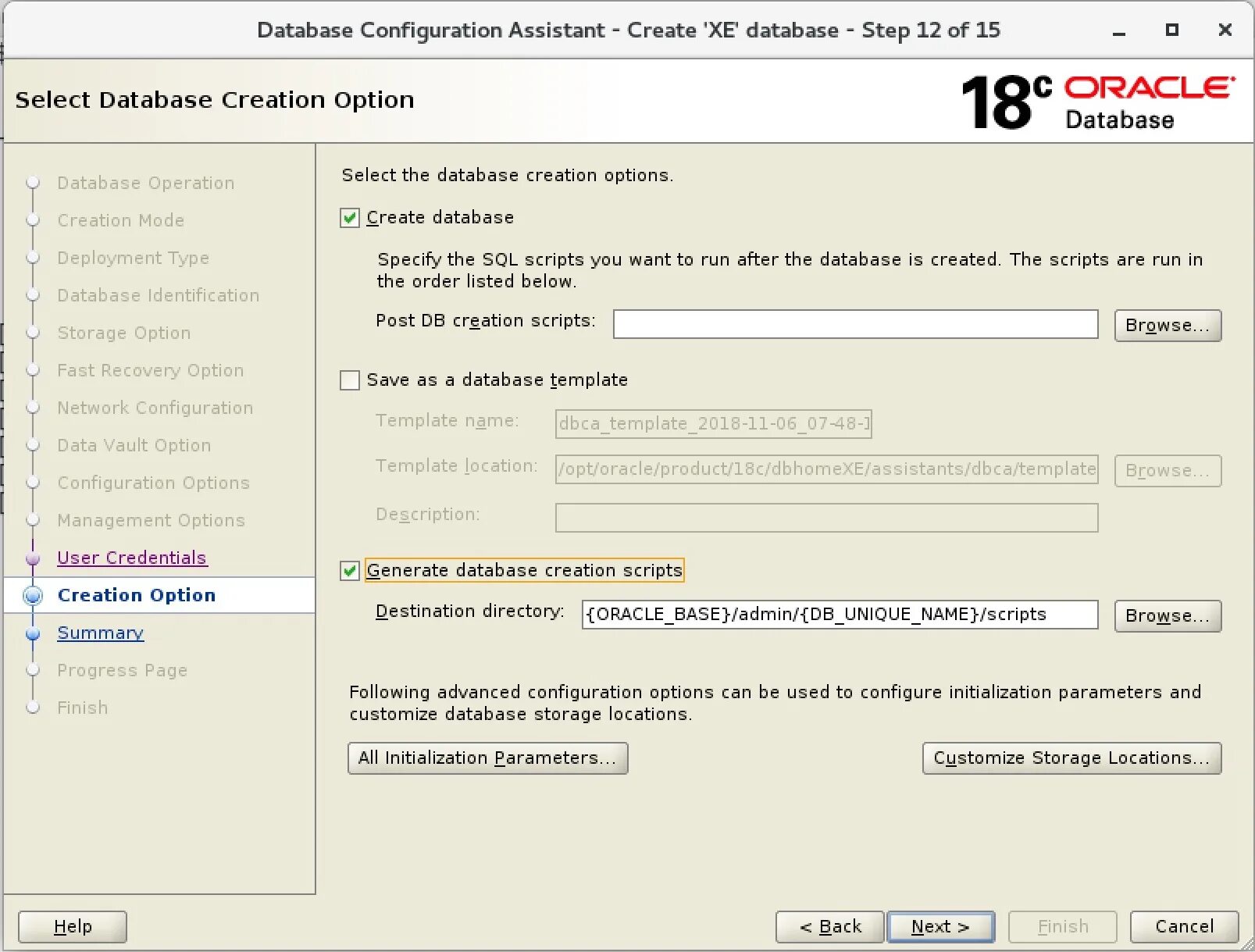 Name db type name. DBCA. Oracle Base. DBCA Oracle. Oracle Base Directory.