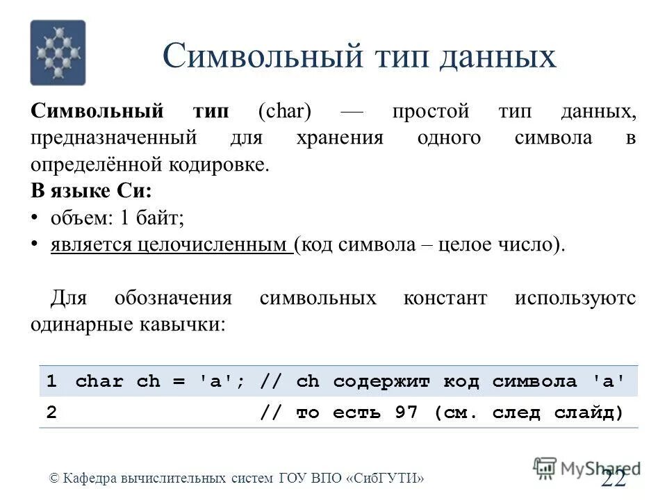 Символьный Тип данных в си. Типы данные в программировании.