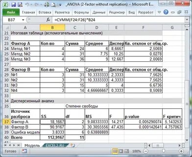 Двухфакторный анализ в excel