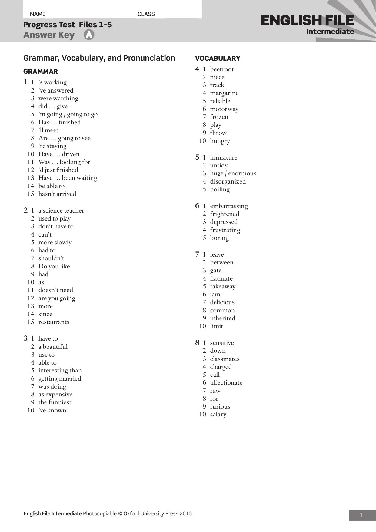 Class int test. Test 1 ответы new english file intermediate. english file pre intermediate progress test files 1-6 ответы. english file upper intermediate test 1 ответы. english file intermediate end of course test ответы.