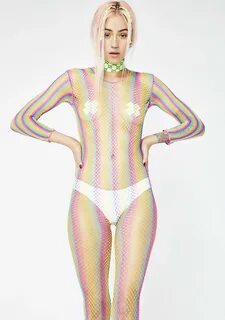 Fishnet Bodysuit Teddy Rainbow 🌈 fishnet bodysuit with snaps Shop Rainbow Fishn...