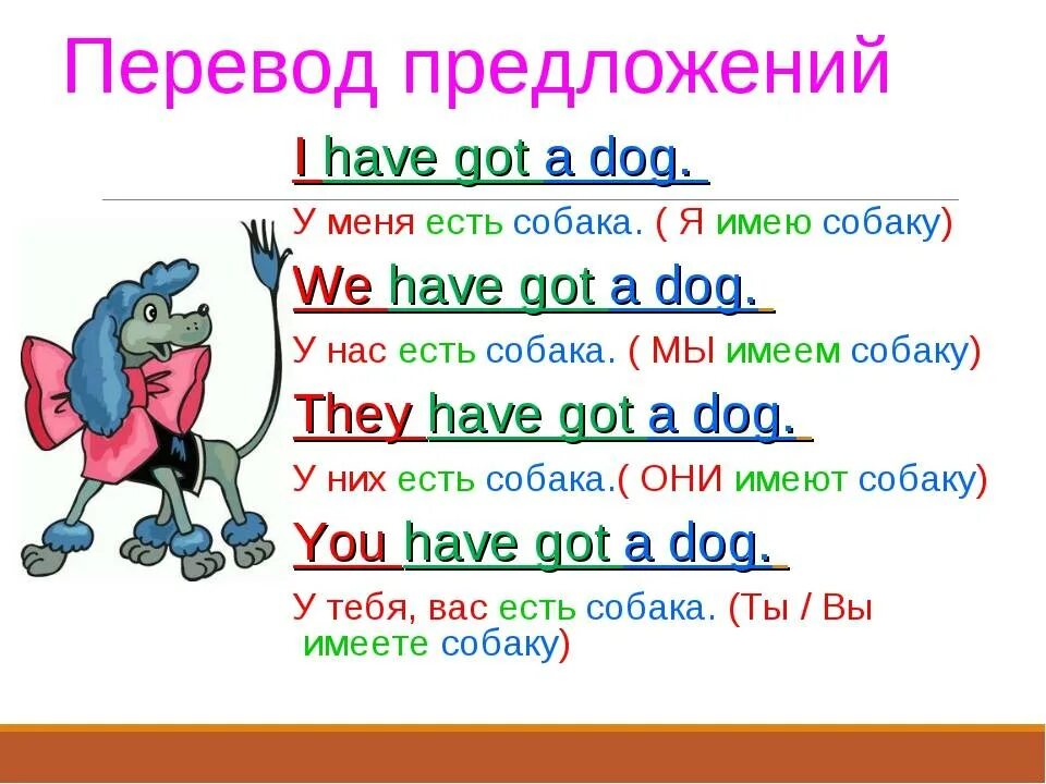 2 предложение язык. Предложение с have и has got. Отрицательные предложения с have got. Have got has got утвердительные отрицательные вопросительные предложения. Предложения с глаголом have got.