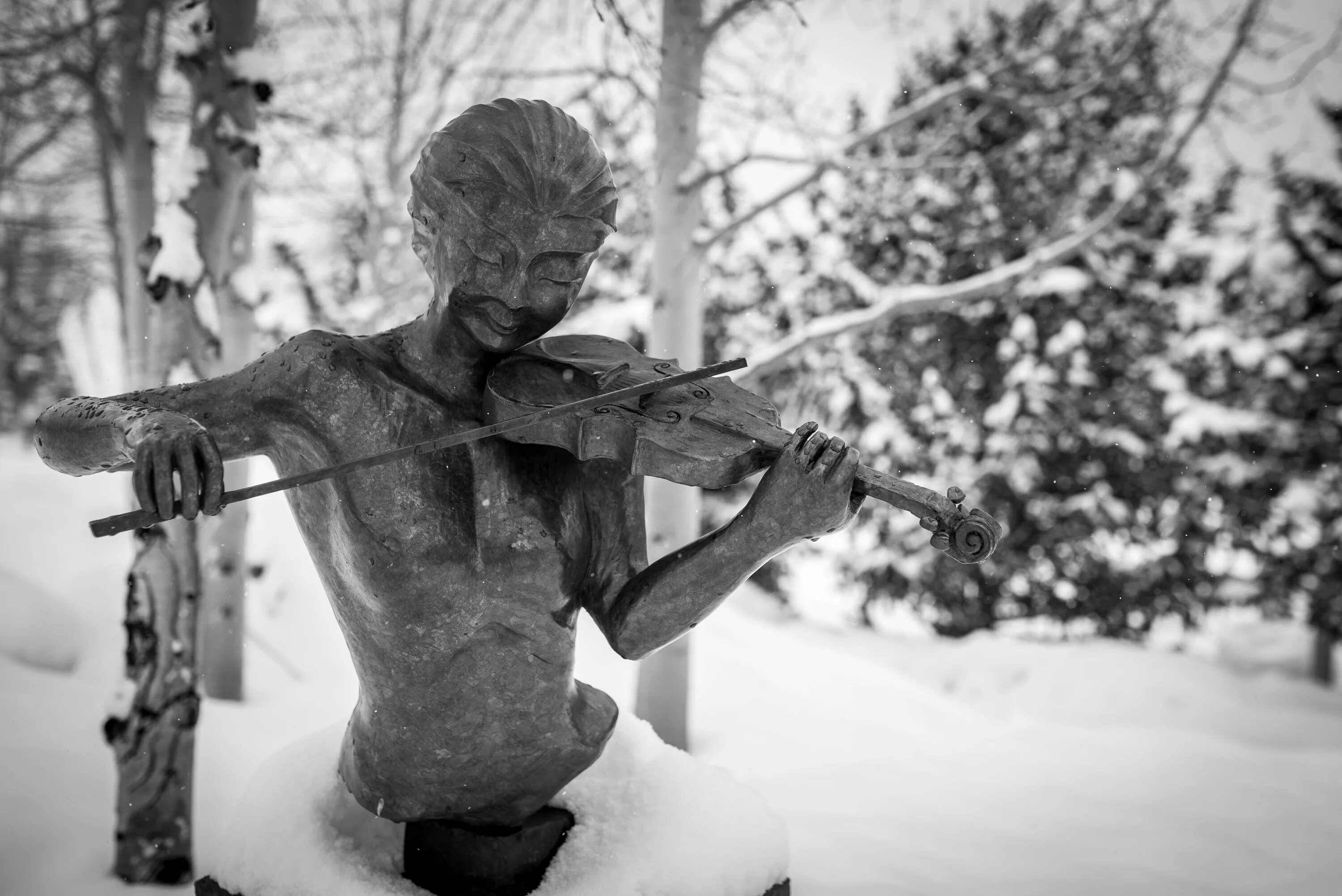 Скульптура в снегу. Скрипач скульптура. Статуя в зимнем парке. Скульптуры под снегом. Скрипка во льдах