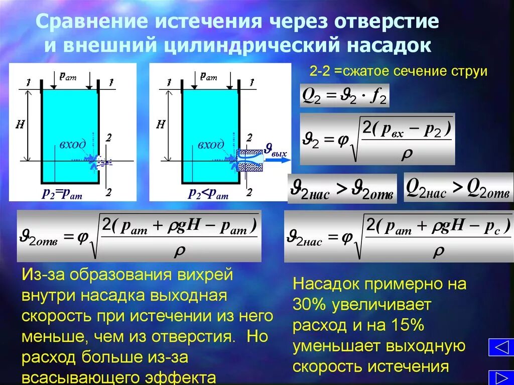 Гидравлика истечение жидкости через отверстия и насадки. Истечение жидкости через насадки формула. Истечение жидкости через отверстия. Истечение через отверстия и насадки.