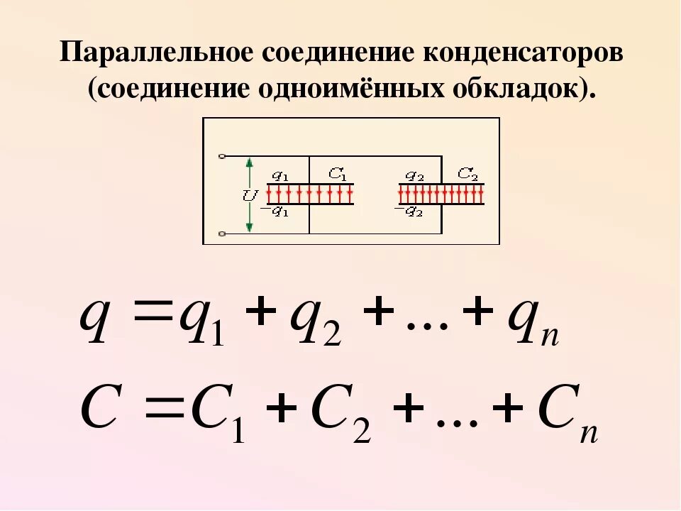 Емкость батареи конденсаторов формула. Формула при параллельном соединении конденсаторов. емкость при параллельном соединении конденсаторов. общая ёмкость конденсаторов при параллельном соединении. параллельное включение электролитических конденсаторов.