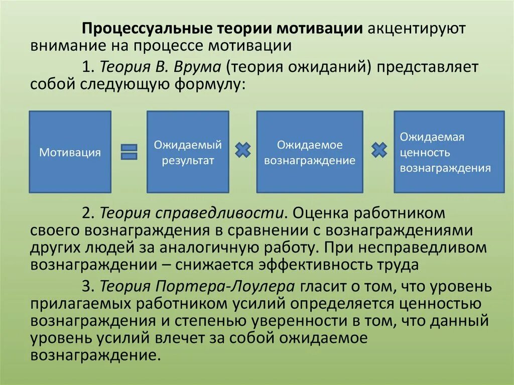 Характеристика теорий мотивации. Сущность процессуальных теорий мотивации. Процессуальные теории мотивации Врума. Основы процессуальных теорий мотивации. На чем основывается процессуальная теория мотивации.