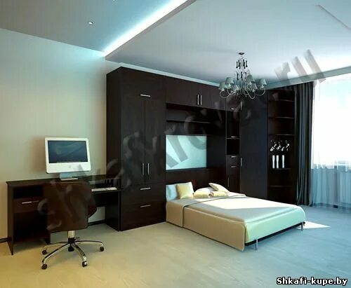 Фото комнаты с кроватью и шкафом Multi-purpose cabinets combine the wardrobe with other http://