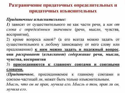 Придаточное изъяснительное и определительное предложения
