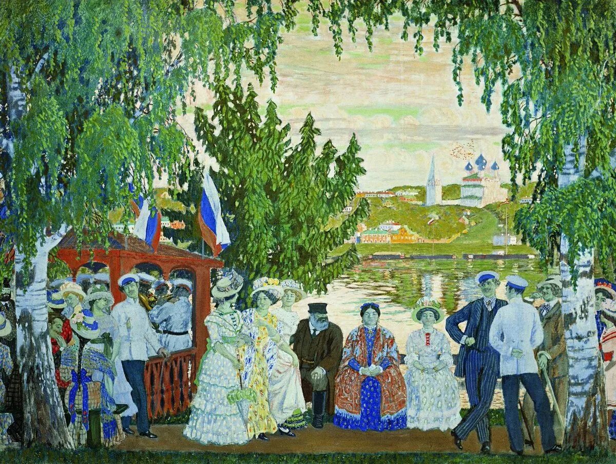 Картина гулянье 1922 год. Кустодиев гулягье.