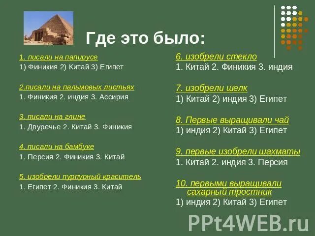 Сравнить природные условия египта финикии и индии. Сравнить природные условия египта финикии и индии