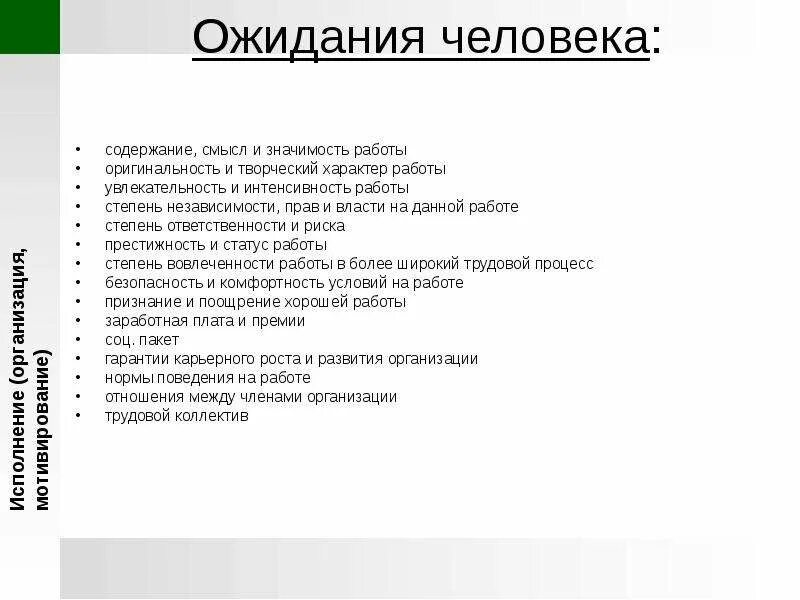 Смысл и содержание. Ожидания человека и организации. Ожидания от человека. Форма и содержание человека.