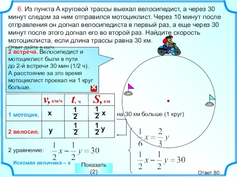 Минут через 40 после. Движение по окружности (замкнутой трассе. из пункта а круговой трассы выехал велосипедист а через 30 минут. из пункта а круговой трассы выехал велосипедист через 30 минут через 10. задачи на круговое движение.