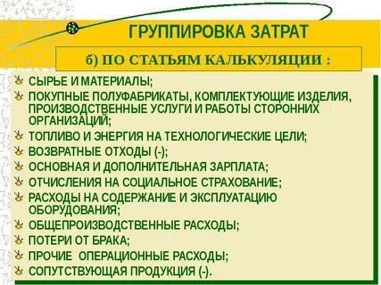 Статья затрат сырье и материалы
