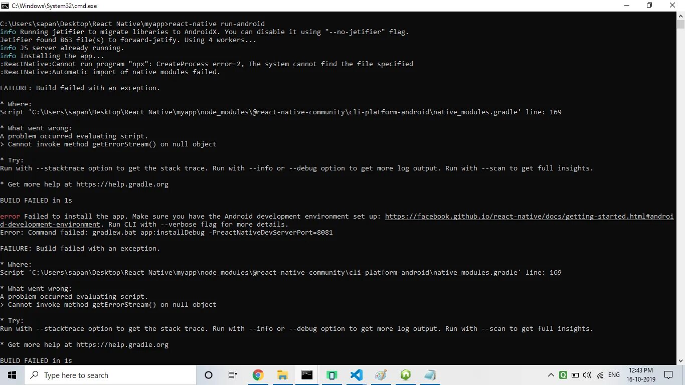 Failure build failed with an exception. Компиляторы React js. Node Modules install React. Native Module IOS select file. Failure: build failed with an exception. * Where: build file 'c:\users\Acer\ANDROIDSTUDIOPROJECTS\footbll\build.gradle' line: 1.