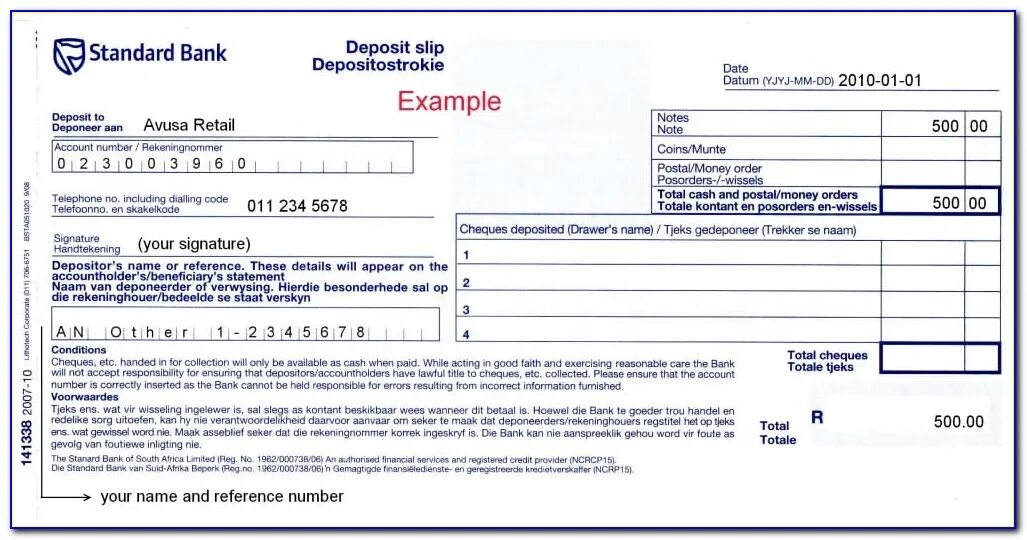 Bank details. Bank deposit. Bank account example. Bank slip