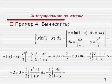 Интегралы методом интегрирования по частям
