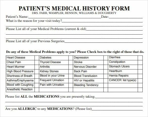 Patient History form. Medical form. History of forms. Medical History. Patient report