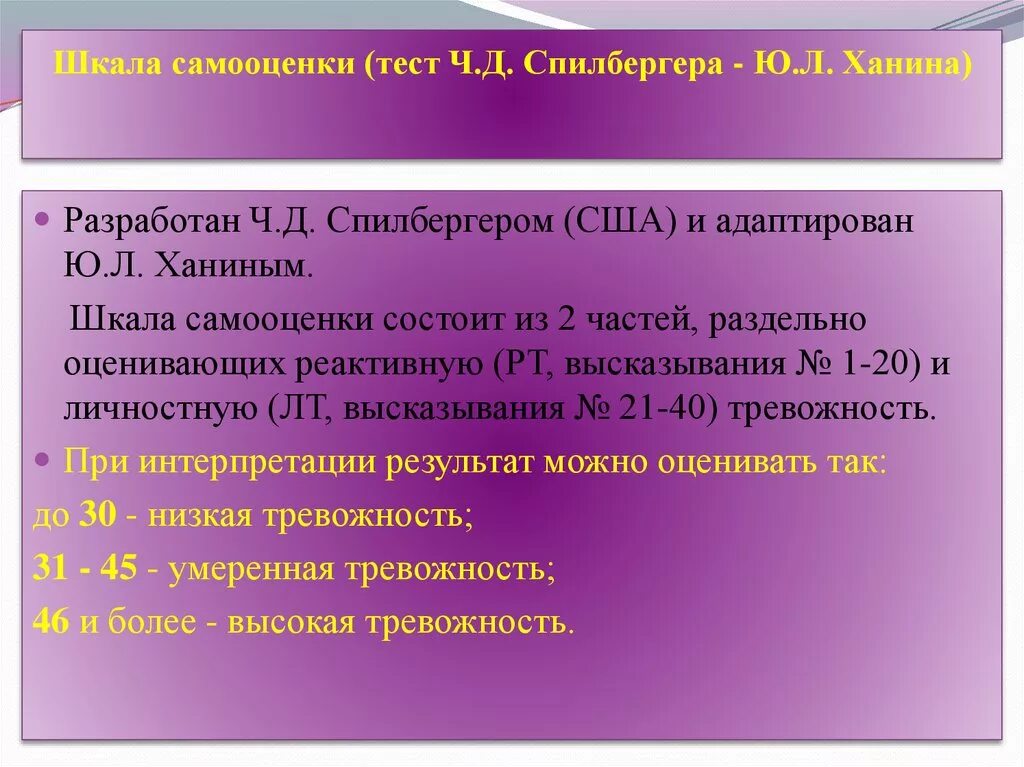 Реактивная личностная тревожность. Спилбергер Ханин тревожность тест показатели. Тест шкала реактивной и личностной тревожности Спилбергера-ханина. Шкала ситуативной тревожности ч д Спилбергера. Шкала самооценки уровня тревожности ч.д. Спилберга, ю.л. ханина..