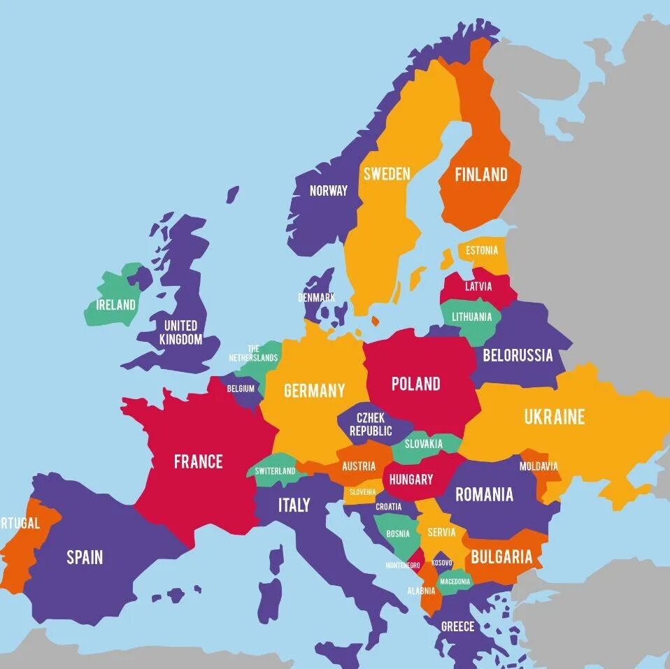 Страны Европы. Карта - Европа. Карта Европы со странами. Карта Западной Европы со странами. Сколько лет европейским странам