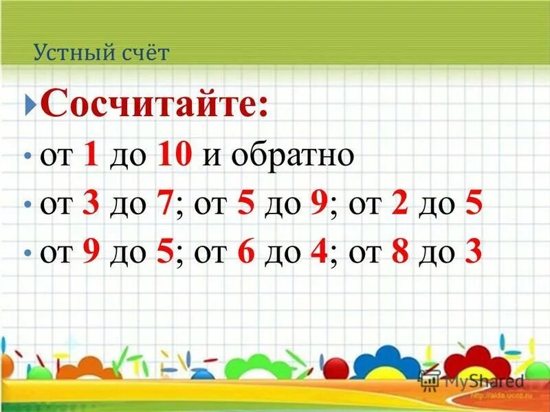 Счет первый класс. Устный счет презентация. Устный счет для дошкольников. Устный счет в пределах. Задачи для устного счета для дошкольников.