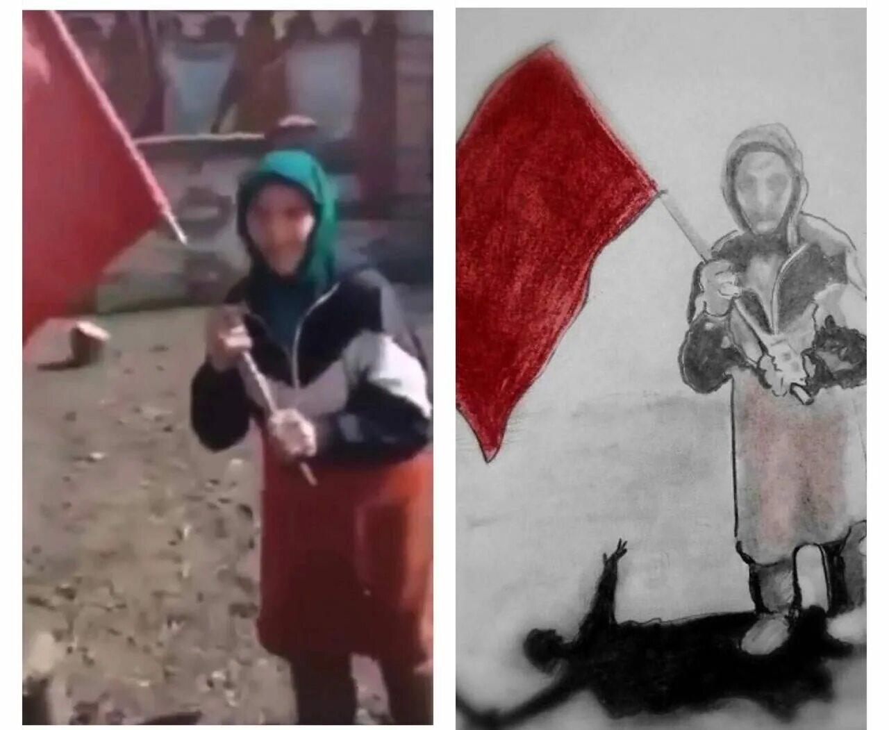 Бабушка с флагом вышла к. Старушка с красным флагом. бабулька с флагом.