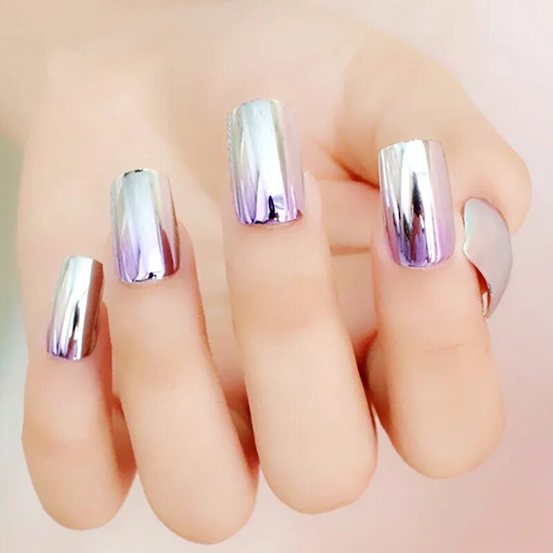 Зеркальный маникюр 2024 фото Oval Nail Tips Champagne Metallic Short Press On Nails Mirror Pre designed Quali