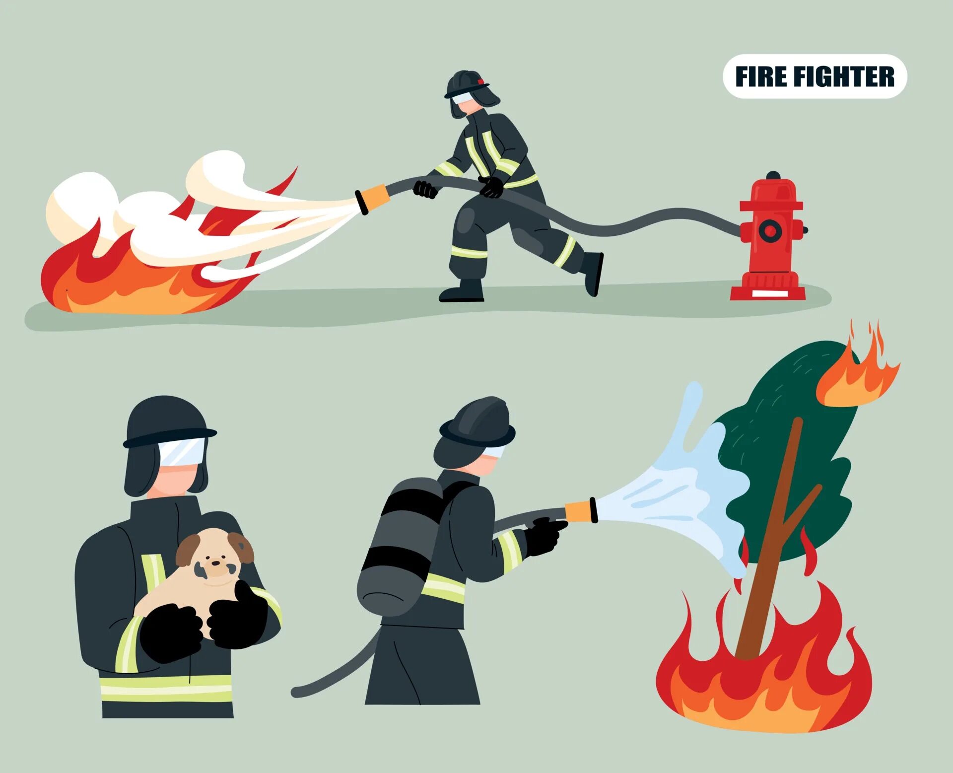 Put on the fire. Put out a fire. stylized fire. a tool for put out the fire. as soon as the fire put out the firefighters left..