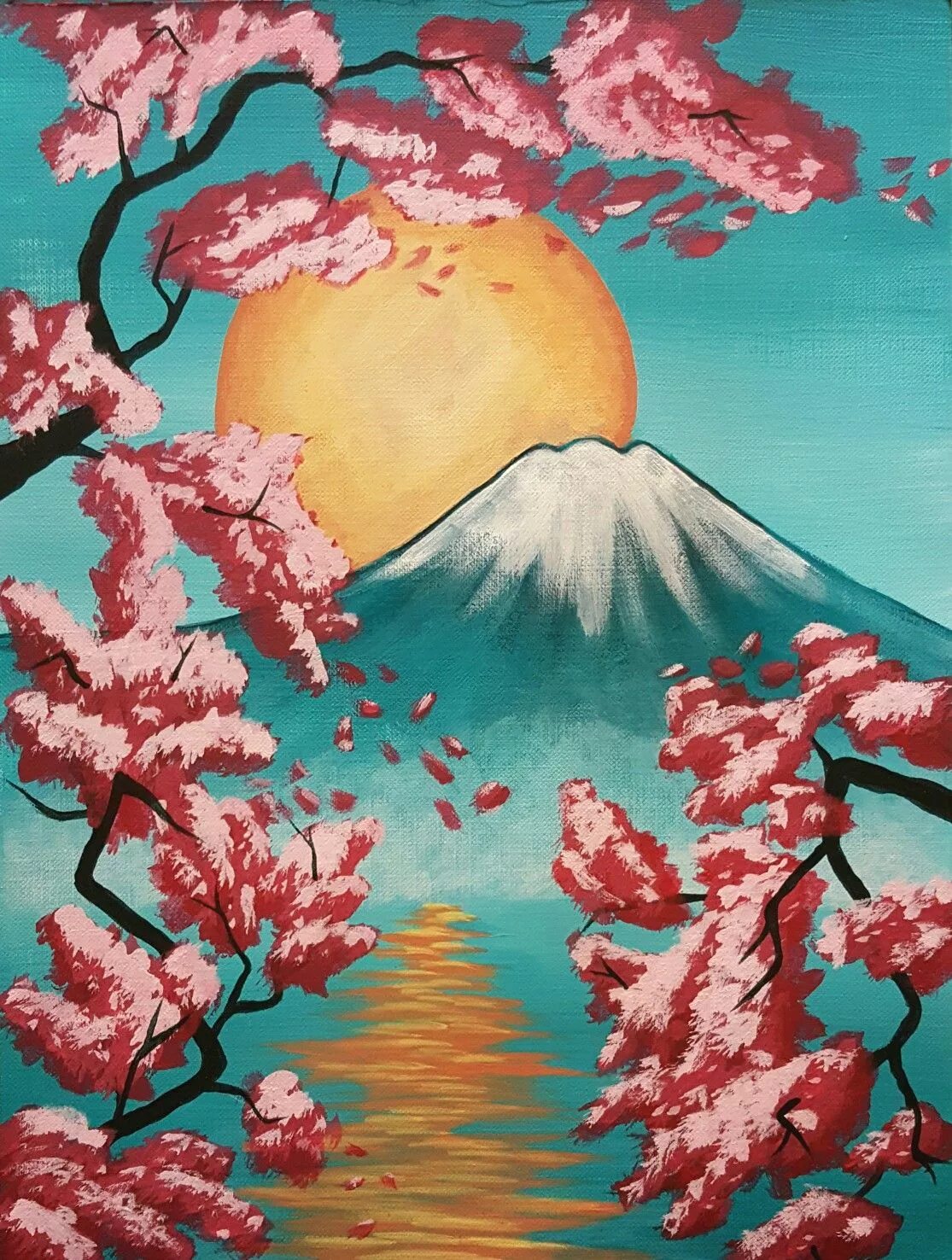 Сакура красками. Картины в японском стиле. Сакура картина. Японский пейзаж акрилом. Пейзаж в японском стиле.