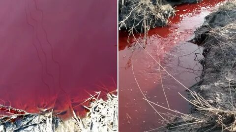 Вода в реке красного цвета