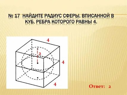 Куб описан около сферы радиуса 4