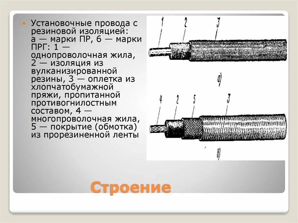 Состоит из медной жилы. Провод с резиновой изоляцией марки ПРГ. Конструкция установочных проводов. Установочные провода марки. Установочный провод с резиновой изоляцией части.