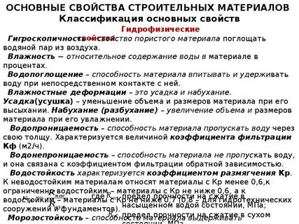 Строительный материалы техническая характеристика