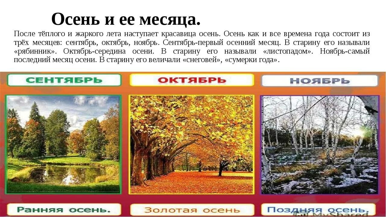 Месяцы конспект. Осенние месяцы. осень сезонные изменения. название осенних месяцев. три месяца осени для дошкольников.