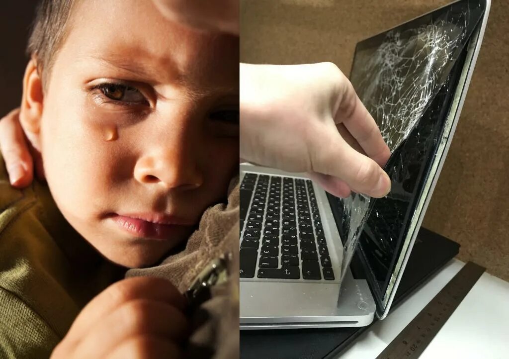 Ребенок разбил ноутбук. Ребенок сломал компьютер. Мальчик разбил ноутбук. Разбитый ноутбук.