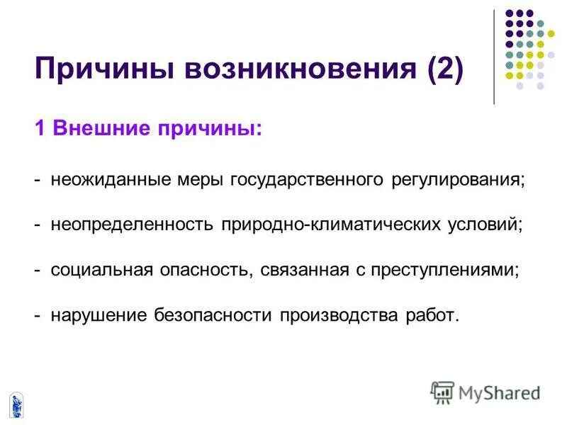 Причины простоя. Внешние причины возникновения. Неопределенность регулирования. Причины появления проектов. А причина была простая