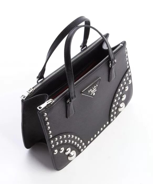 Saffiano Leather Mini Bag Prada Black. Prada small monochrome Saffiano Leather Bag. Prada Crossbody Bag Nero. Prada Black nylon Shoulder Bag with studded Strap.