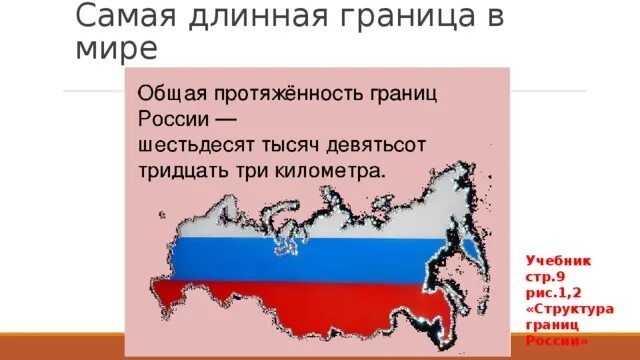 Протяженность границ россии с другими. Общая протяженность границ России. Протяженность российских границ. Самая длинная граница в Росси. Длина границы России.