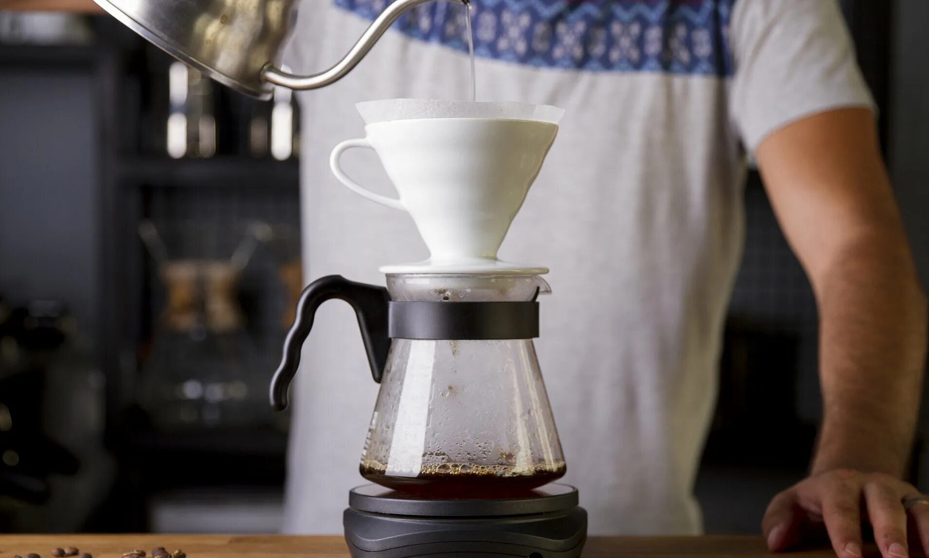 Hario v60 Coffee Brewing. Pour Coffee. Pour over Coffee Brewing. Pouring Coffee.