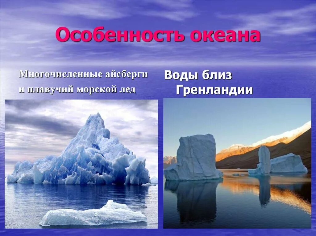 Особенности Атлантического океана. Айсберги в Атлантическом океане. Виды льда. Атлантический океан слайд. Главная особенность океана