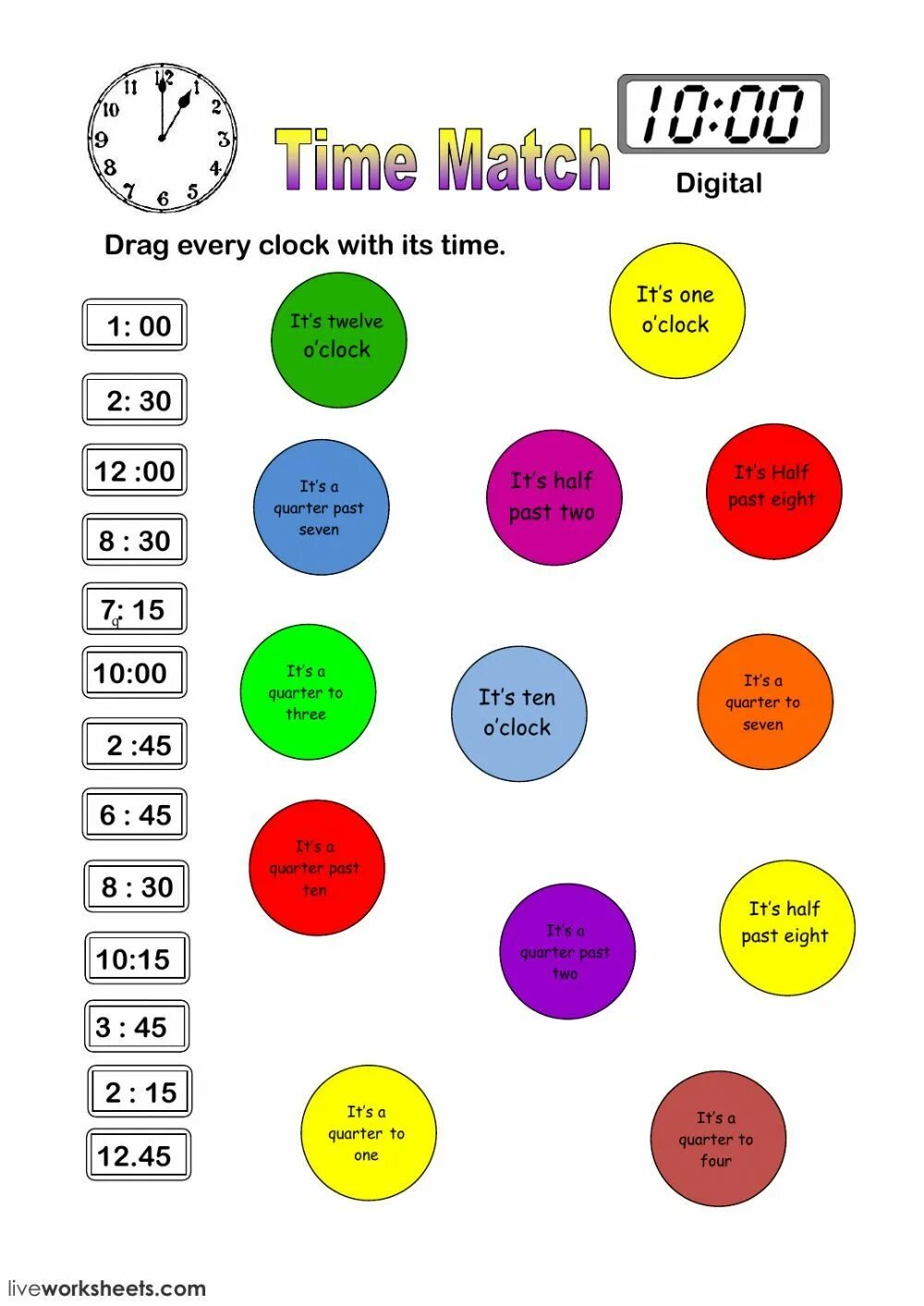 Match the times to the numbers. Telling the time английский язык worksheet. часы в английском языке упражнения. часы в английском языке worksheet. время на английском worksheets.