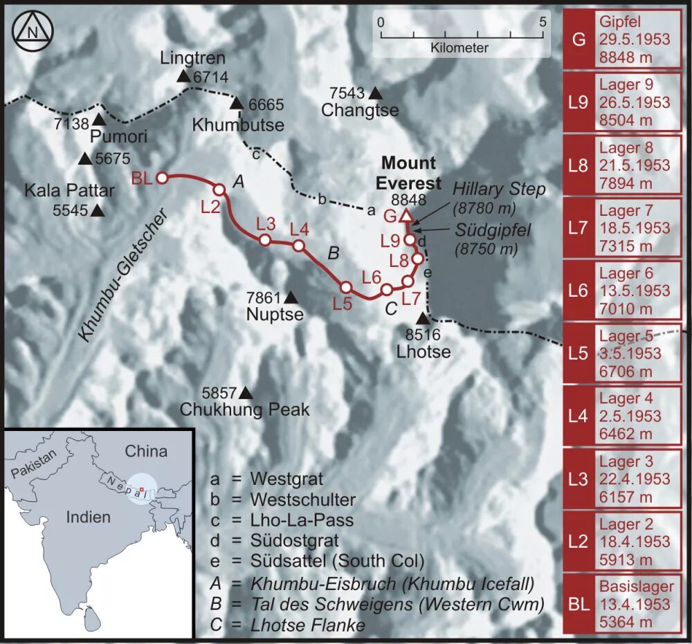 Эверест в какой стране находится на карте. Гора Эверест на карте. Первое восхождение на Эверест 1953 маршрут. Эверест схема горы. Маршрут Хиллари на Эверест.