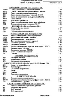 Столовая 1 меню