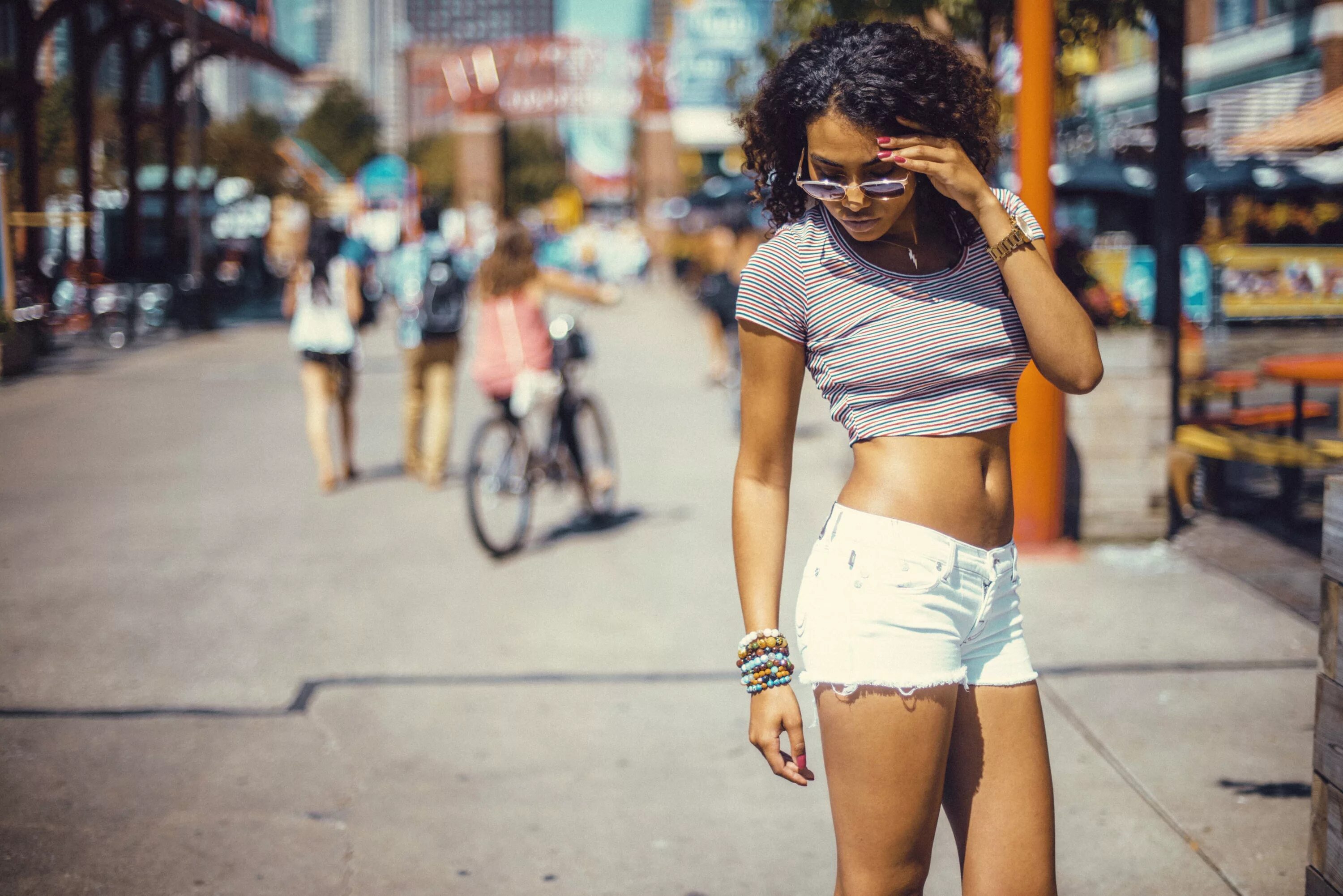 Wallpaper look, shorts, Girl, Mike, Nastassja Nalini, Eugene Galyaev for mobile 