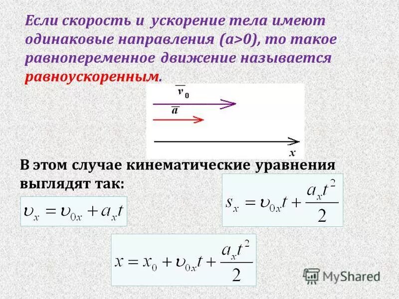 Вид движения тела скорость. Скорость тела при равнопеременном движении формула. Как найти движение тела формула. Механика равноускоренное движение. Формула скорости относительно ускорения.