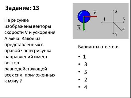 Указать векторы сил и векторы ускорений
