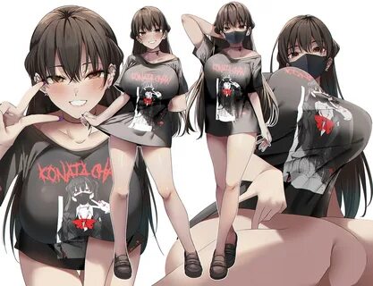 black_hair blush breasts brown_hair choker long_hair mask original ryouma(g...