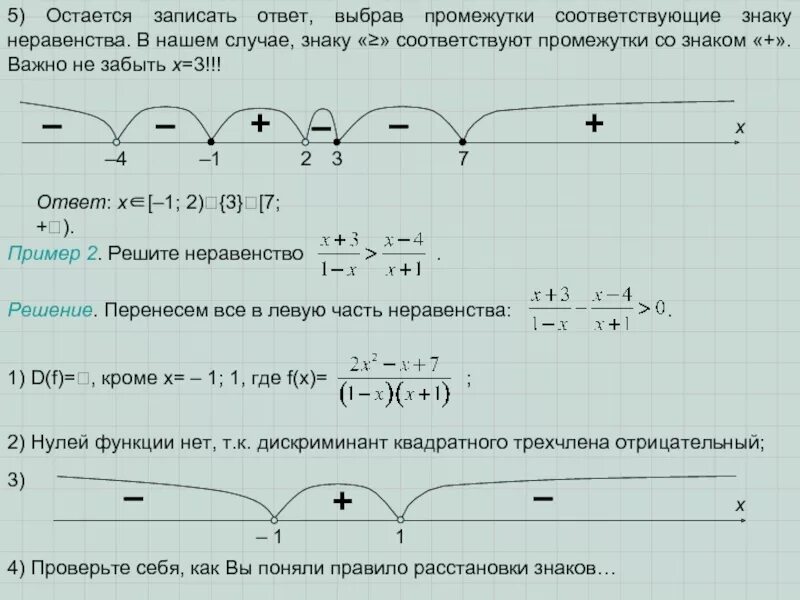 Непрерывность функции метод интервалов. Промежутки, соответствующие знаку неравенства. решение неравенств методом интервалов с петлей. интервалы для записи ответов неравенств. метод интервалов если дискриминант меньше нуля.